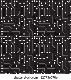 Black and White Printed Circuit Board Seamless Background with Pattern in Swatches