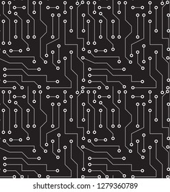 Black and White Printed Circuit Board Seamless Background with Pattern in Swatches