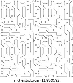 Black and White Printed Circuit Board Seamless Background with Pattern in Swatches