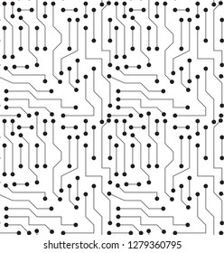 Black and White Printed Circuit Board Seamless Background with Pattern in Swatches