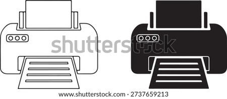 Black and white printer with paper tray and buttons line solid fill