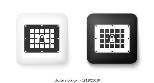 Black and white Prison window icon isolated on white background. Square button. Vector.