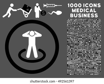 Black And White Prisoner vector bicolor rounded icon. Image style is a flat icon symbol inside a circle, gray background. Bonus clipart contains 1000 healthcare business symbols.