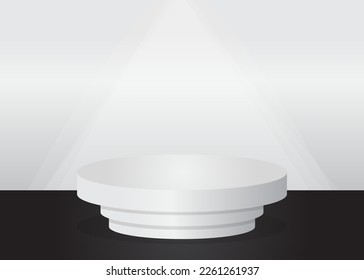Black and White product display empty scene. Abstract Mockup vector 3D room. Stage showcase, cylinder pedestal podium for presentation. Futuristic Sci-fi minimal geometric forms.