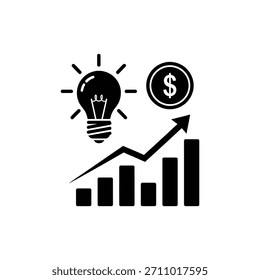 Icono de ideas rentables y crecimiento empresarial en blanco y negro