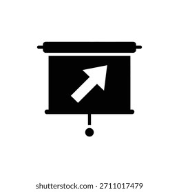 Schwarz-Weiß-Projektionsleinwand-Symbol mit Aufwärtspfeil für Geschäftswachstum