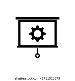Pantalla de proyector en blanco y negro con icono de Configuraciones de engranaje