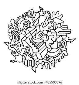 Black and white psychedelic artwork. Abstract decorative Illustration. Artistic linear pattern. 