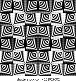 Black and White Psychedelic Circular Textile Pattern. Vector Illustration.