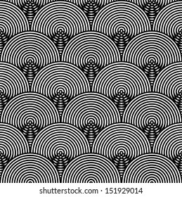 Black and White Psychedelic Circular Textile Pattern. Vector Illustration.