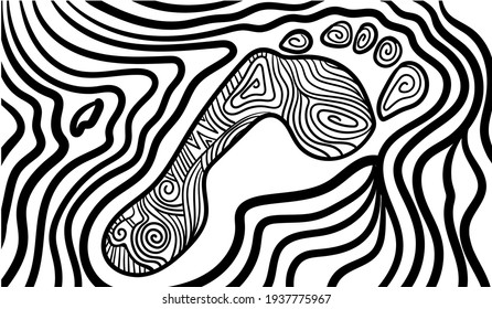 Arte psicodélico en blanco y negro con huella abstracta. Dibujos y líneas abstractos de arte vectorial a mano.