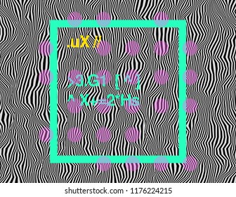 Black and white psychedelic sharp wavy background with colorful geometric decorations. Random digital signal error. Modern futuristic abstract hypnotic vector illustration. Element of design.