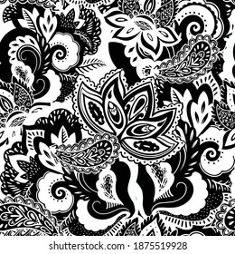 Textura psicodélica en blanco y negro con elementos abstractos florales y vegetales