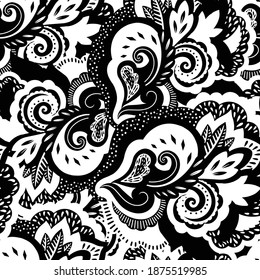 Schwarz-Weiß-psychedelische Textur mit abstrakten Blumen- und Pflanzenelementen