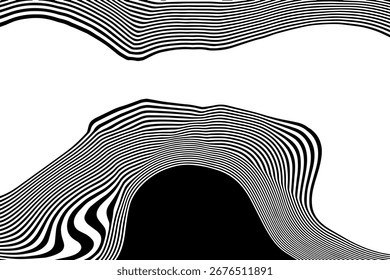 Black and white psychedelic texture. Abstract illustration with intricate wavy lines. Eps 10