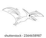 Black and White Pteranodon Dinosaur Cartoon Character Vector. Coloring Page of a Pteranodon Dinosaur