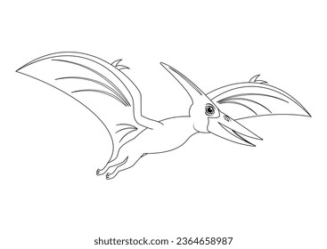 Vector de caracteres de dinosaurios Pteranodon blanco y negro. Página de Colores de un Dinosaurio Pteranodon