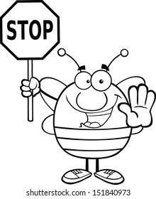 Black And White Pudgy Bee Holding A Stop Sign