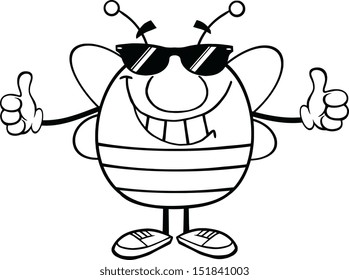 Black And White Pudgy Bee With Sunglasses Giving A Double Thumbs Up