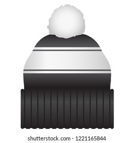 Black and White Puff Ball Stocking Cap Beanie Hat Vector Icon Illustration