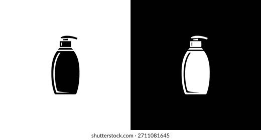 Iconos de botellas de bomba en blanco y negro que simbolizan lociones, jabones o desinfectantes, ideales para aplicaciones de belleza, higiene o atención médica.