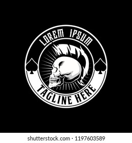 BLACK AND WHITE PUNK SKULL HEAD VECTOR LOGO TEMPLATE