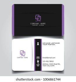 Black White and Purple creative modern name card and business card with horizontal curve corner standard size vector template.