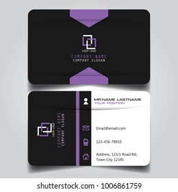 Black White and Purple creative modern name card and business card with horizontal curve corner standard size vector template.