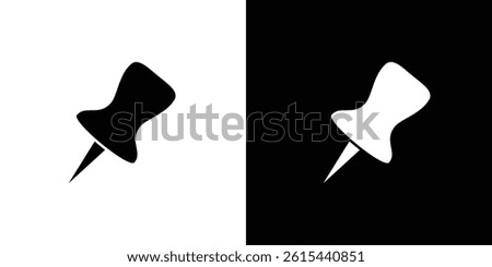Black and white push pin icon. Perfect for UI UX design, business, web, infographics, or minimalist designs.