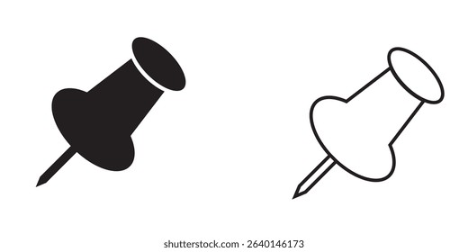 Black and white push pin icons in minimalist design for digital and print applications