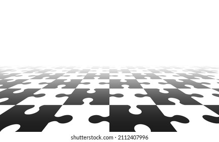 Black and white puzzle. Abstract background with a perspective. Vector illustration.