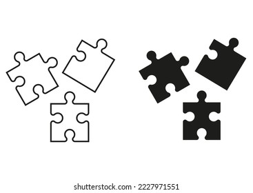 Black And White Puzzle Pieces Icon Flat Design Vector