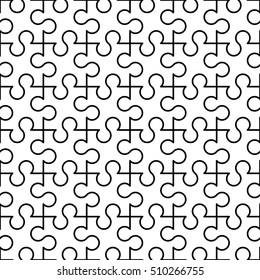 Black and white puzzles pattern, geometric tiling background, monochrome texture