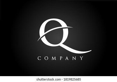 black white Q alphabet letter logo icon for company. Simple swoosh design for business and corporate