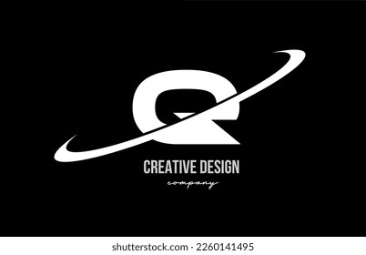 Black white Q alphabet letter logo with big swoosh. Corporate creative template design for business and company