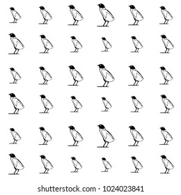 Black and white quail repeating pattern. Drawn vector background with chicken doodle for wallpapers, wrapping paper, textile or fabric print. Simple poultry bird artwork with partridge silhouette.