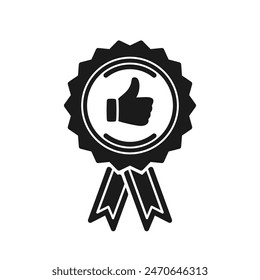 Black And White Quality Mark Badge With Thumbs-up Icon Representing Approval, Excellence, And Certification