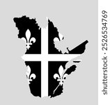 Black and white Quebec map flag vector silhouette illustration. Province of Canada symbol. Quebec banner emblem. Quebec flag.