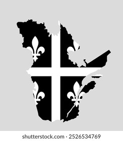 Black and white Quebec map flag vector silhouette illustration. Province of Canada symbol. Quebec banner emblem. Quebec flag.