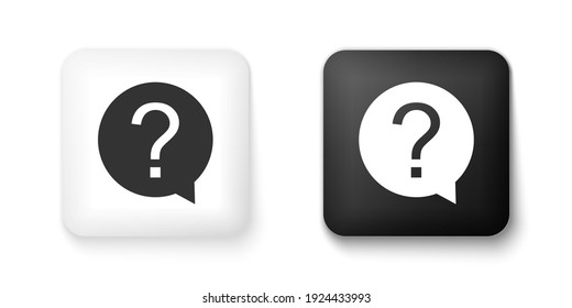 Black and white Question mark in circle icon isolated on white background. Hazard warning symbol. Help symbol. FAQ sign. Square button. Vector