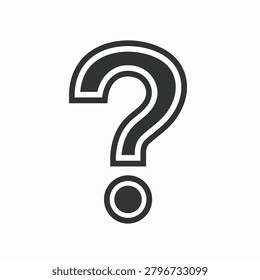 A black and white question mark symbol with thick lines and a circular dot at the bottom.