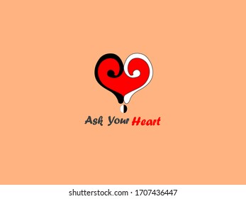 "Black and white question marks on the red heart logo"
