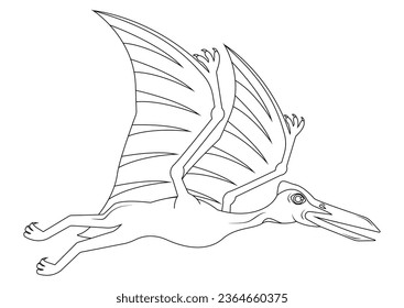 Black and White Quetzalcoatlus Dinosaur Cartoon Character Vector. Coloring Page of a Quetzalcoatlus Dinosaur