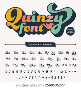Black and White Quinzy groovy retro bold Font alphabet vector file