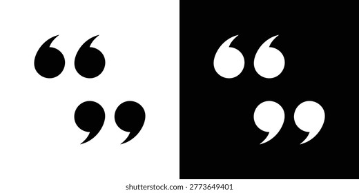 Black and white quotation marks displayed as bold opening and closing quote icons on a high-contrast split background, ideal for typography, editorial layouts, branding, web design, and minimalist communication.
