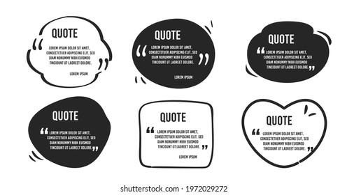 Black and white quote speech bubble template. Quotes form and speech box isolated on white background. Vector illustration.