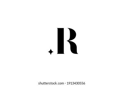 black and white R alphabet letter logo for business with star. Creative lettering for company. Corporate identity branding icon design 