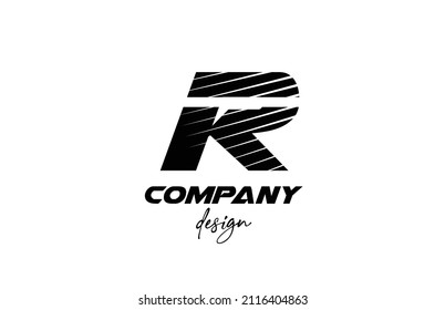 black and white R alphabet letter logo icon. Creative design for company and business with sliced bold style