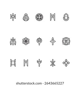 Black and White R P G Game Symbols vector Set Geometric Line Art Icons illustrations