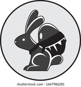 conejo blanco y negro con huevos de Pascua que nos hace felices de celebrar